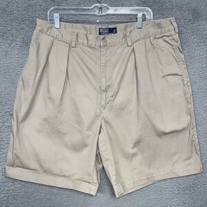 VTG Polo Ralph Lauren‎ Tyler Shorts Men's 40 x 9 Khaki Pleated Classic Fit Chino